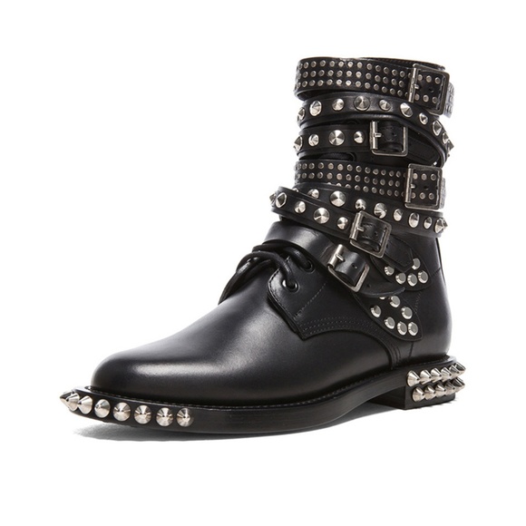 SAINT LAURENT RANGERS STUDDED LEATHER COMBAT BOOTS - Picture 2 of 8